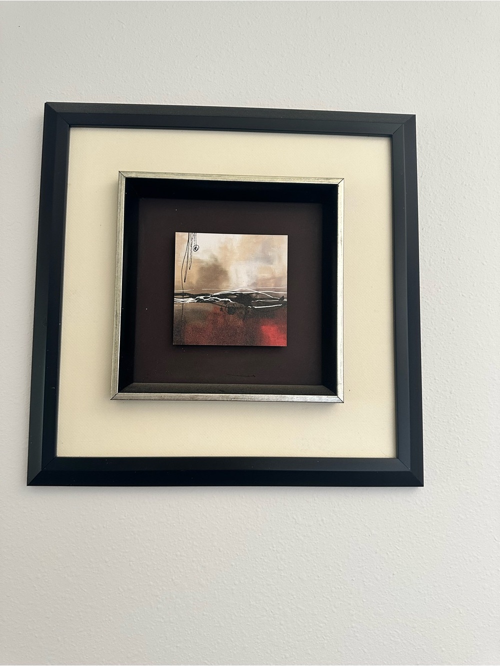 Framed Abstract Wall Art - Black, Cream, Silver Accents